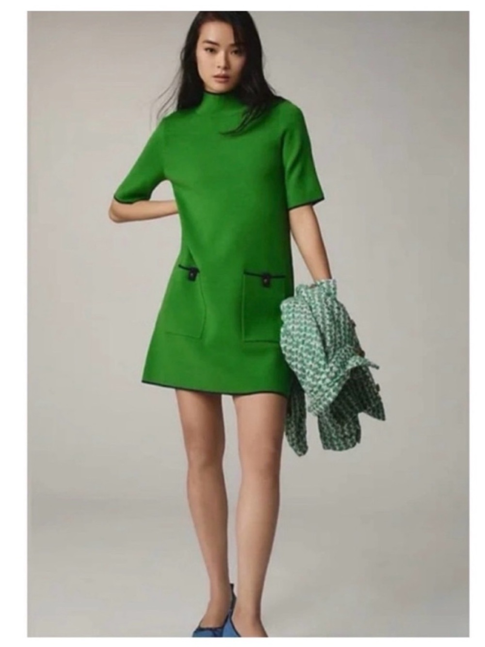 Anthropologie Vibrant Green Short-Sleeve Shift Dress